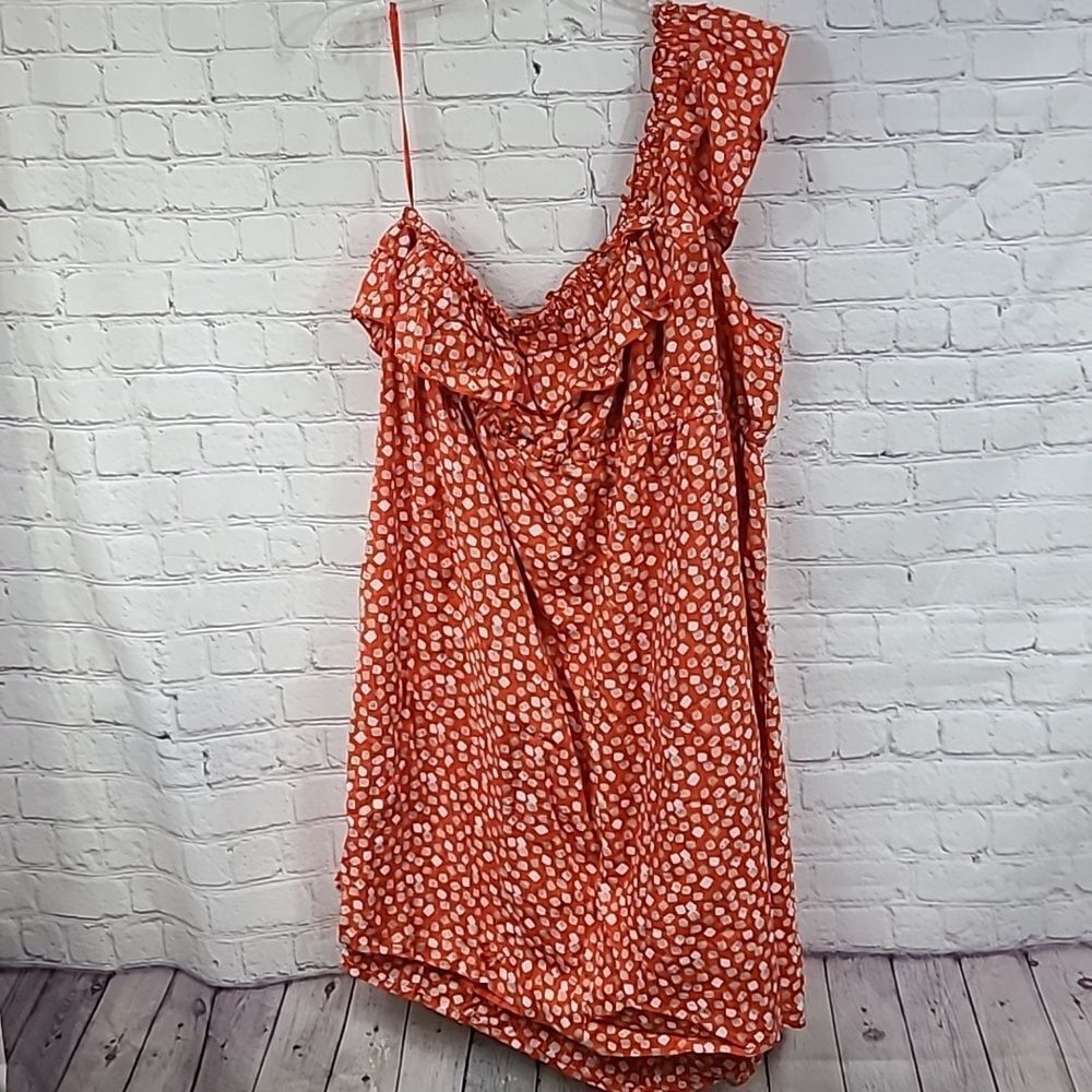 Lane Bryant One Shoulder Dress 26W Orange Confetti Ruffle Plus Size Midi Outfit - Picture 10 of 10